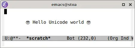 Screenshot of Emacs displaying Unicode characters