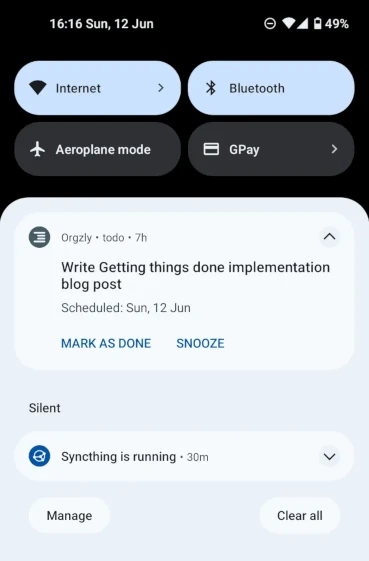 Screenshot of a Orgzly notification